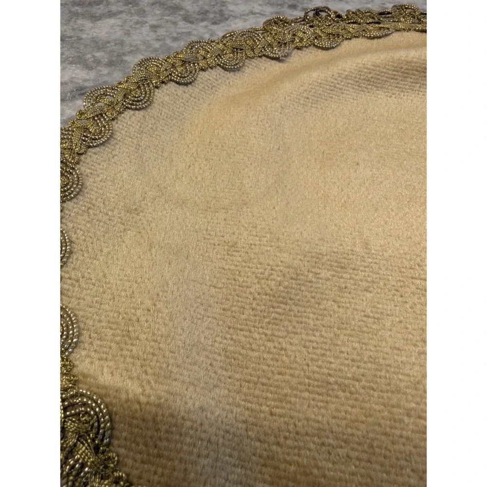 Hungarian Velvet Table Toppers Tapestry w/ Gold Trim, Set Of Two With Embroidery